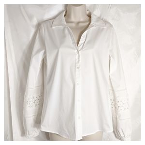 Karl Lagerfeld Career White Button Up Lace Sleeves